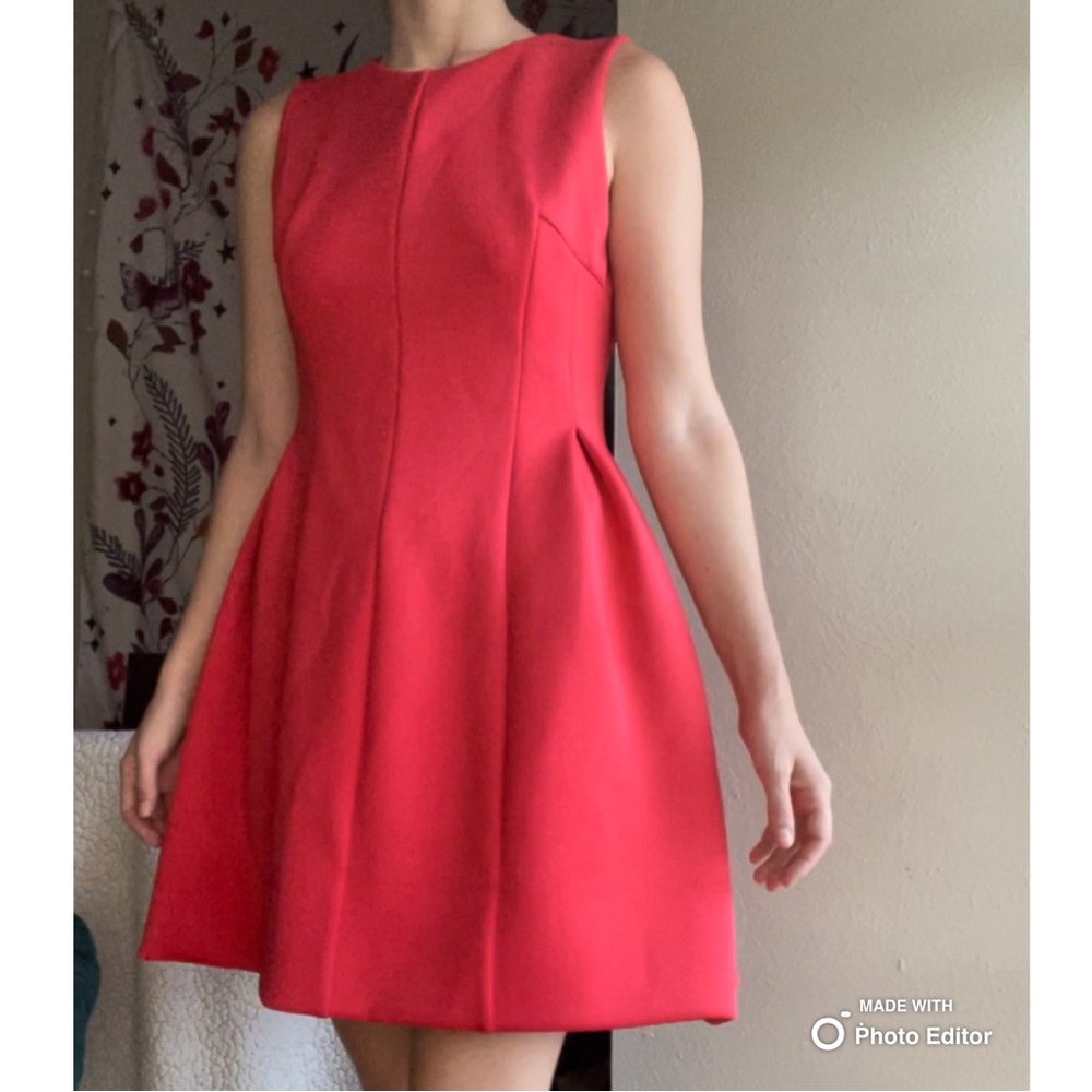 Sleeveless Red Calvin Klein Fit and Flare Dress - Picture 5 of 8